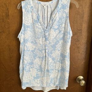 Floral Sleeveless Top - Light Blue and White